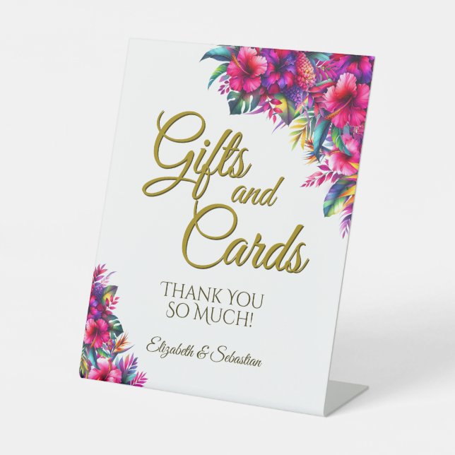 Tropical Garden Floral Gifts & Cards Wedding Pedestal Sign (Front)