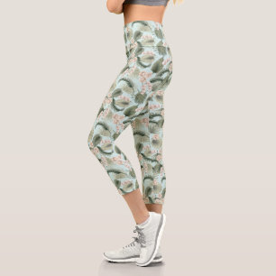 Tropical Garden Floral Orchid & Palm Pattern Capri Leggings