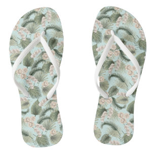 Tropical Garden Floral Orchid & Palm Pattern Jandals