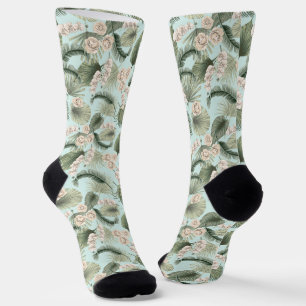 Tropical Garden Floral Orchid & Palm Pattern Socks