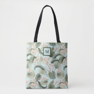 Tropical Garden Floral Orchid & Palm Pattern Tote Bag