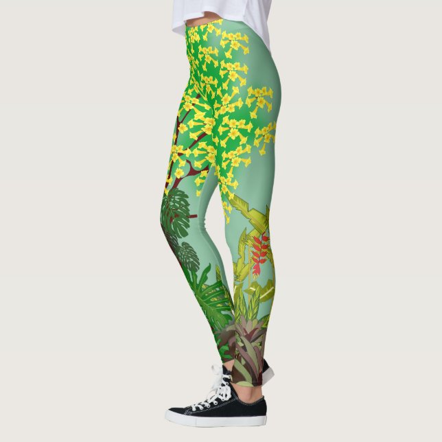 Tropical Garden Landscape Green Yellow Purple Red  Leggings (Left)