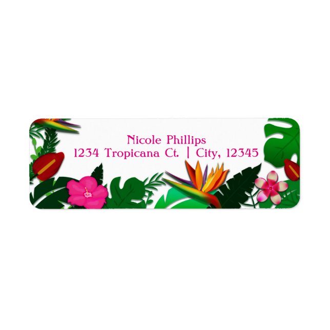 Tropical Garden Leaves & Flowers Address Labels (Front)