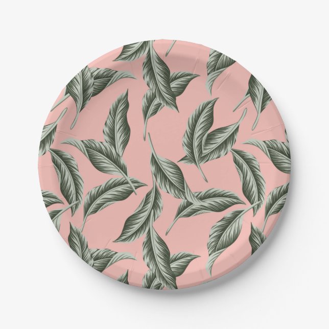 Tropical Garden Leaves Pattern Paper Plate (Front)