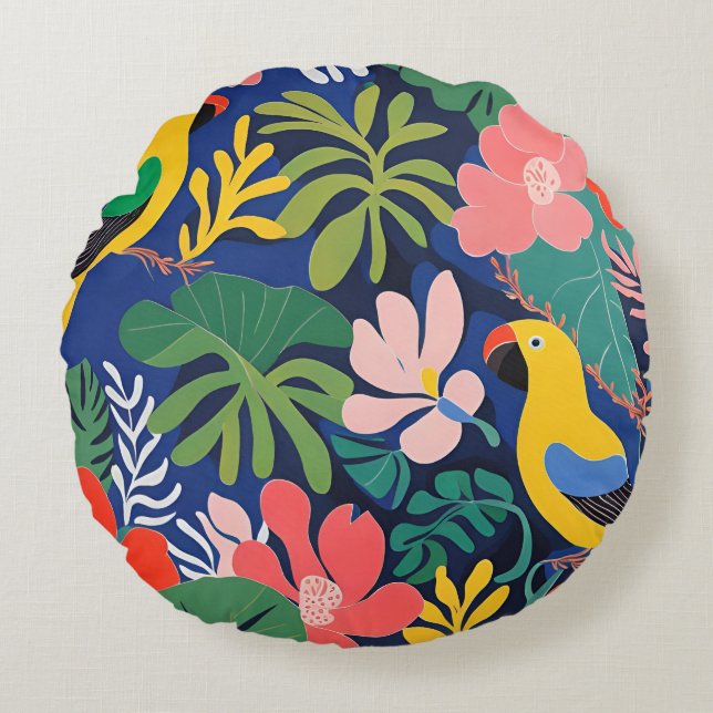 Tropical Garden Modern Expressionism Artwork Round Cushion (Front)