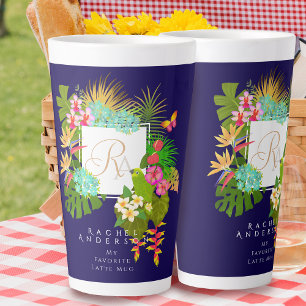 Tropical Garden Monogram Navy Latte Mug