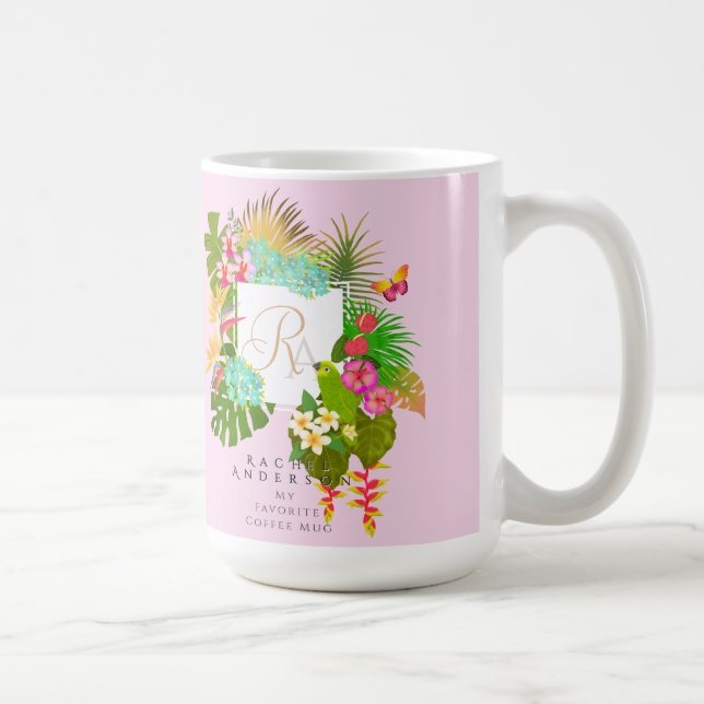 Tropical Garden Monogram Pink Coffee Mug (Right)
