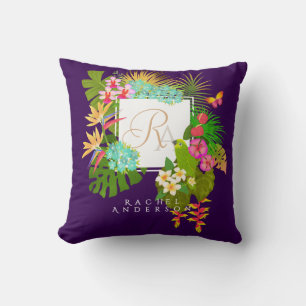 Tropical Garden Monogram Purple Cushion