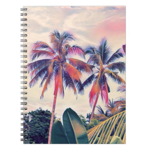 Tropical garden, sunset palm scene. notebook