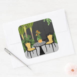 Tropical Garden Table For Two Square Sticker