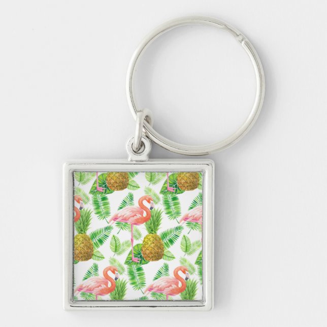 Tropical garden watercolor pattern key ring (Front)