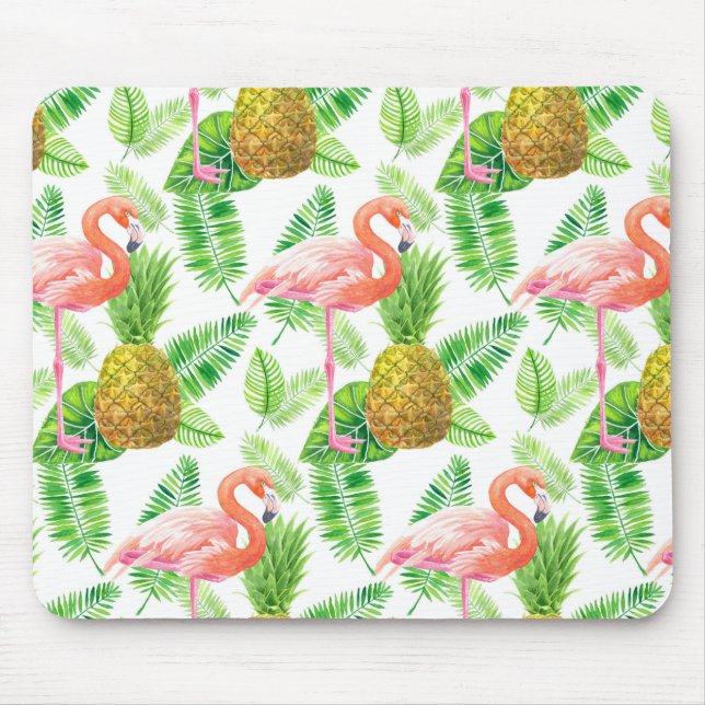 Tropical garden watercolor pattern mouse pad (Front)