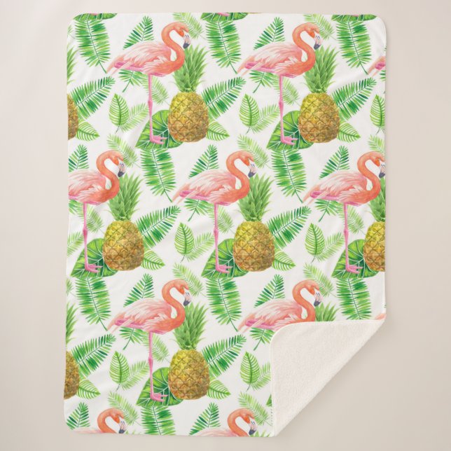 Tropical garden watercolor pattern sherpa blanket (Front)