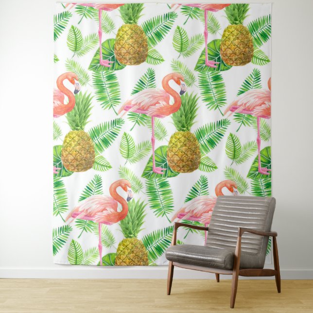 Tropical garden watercolor pattern tapestry (In Situ)