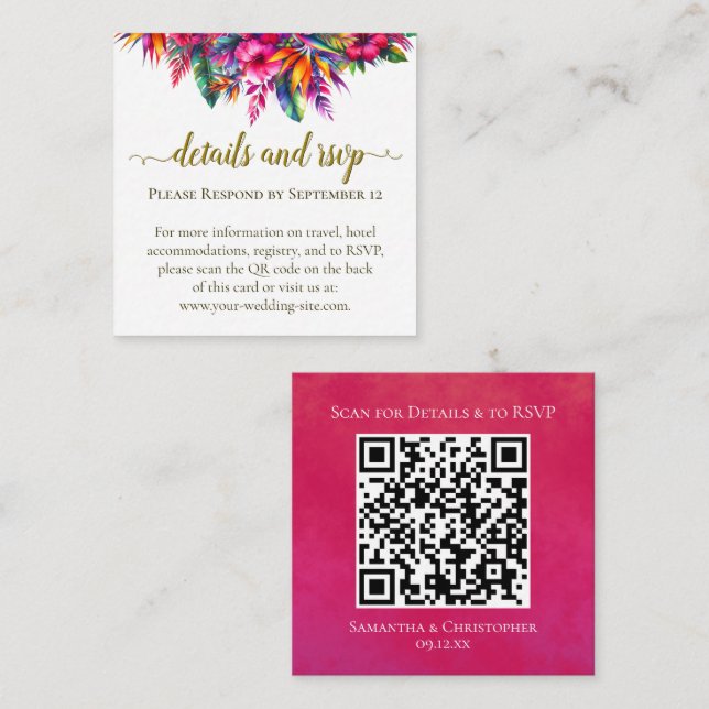 Tropical Garden Wedding Details & RSVP QR Code Enclosure Card (Front/Back)