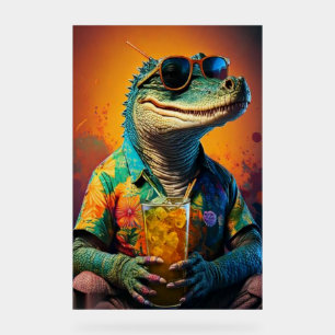 Tropical Gator in Hawaiian Shirt Digital Art Acrylic Sign