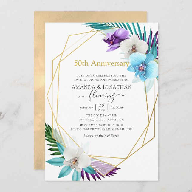 Tropical Geometric 50th Wedding Anniversary Invitation (Front/Back)