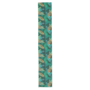 Tropical Geometric Palm Leaves Green Pattern Long Table Runner