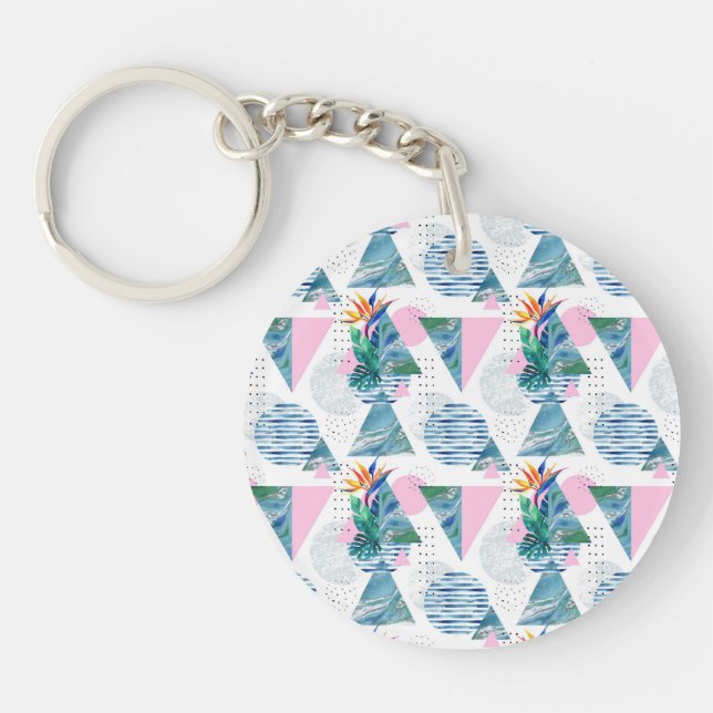 Tropical Geometric Pattern Key Ring (Front)