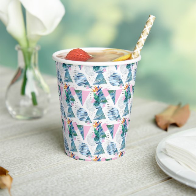 Tropical Geometric Pattern Paper Cups (Insitu)