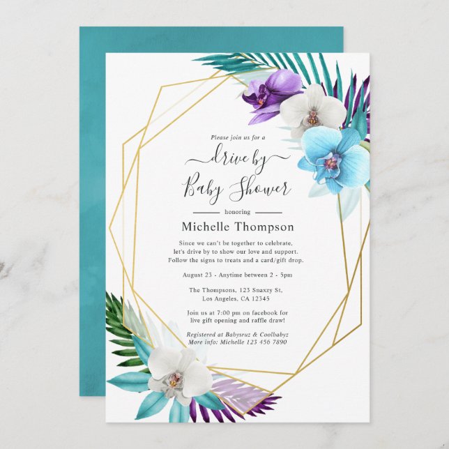 Tropical Geometric Summer Drive By Shower Invitation (Front/Back)