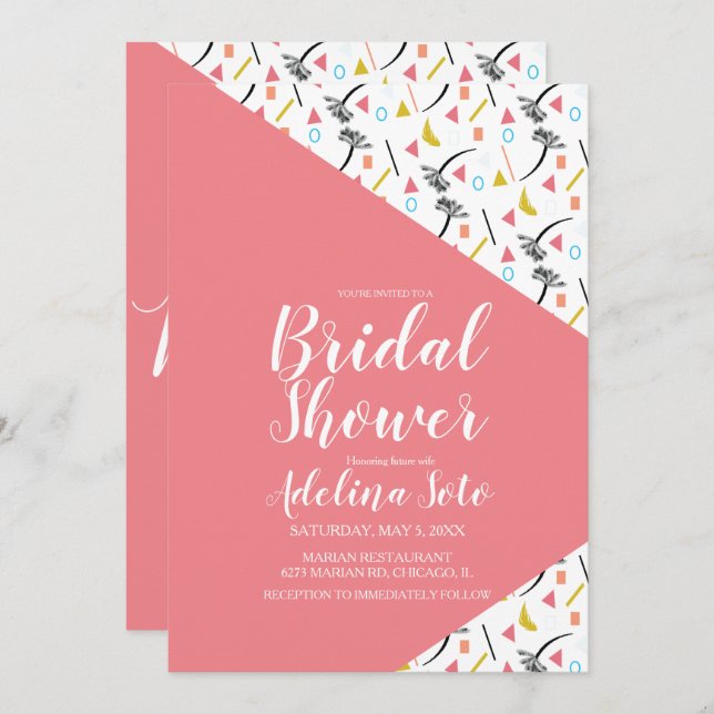 Tropical Geometrical Palm Collage Bridal Shower Invitation (Front/Back)