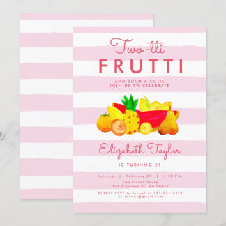 Tropical Girl 2nd Birthday Two Pink Twotti Frutti Invitation