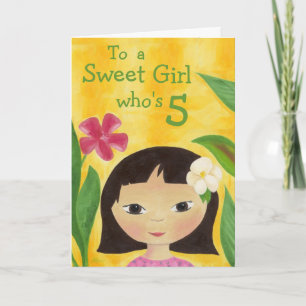 Tropical Girl 5th birthday card