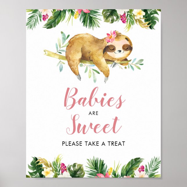 Tropical Girl Sloth Baby Shower Babies are Sweet Poster (Front)