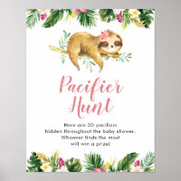 Tropical Girl Sloth Baby Shower Pacifier Hunt