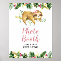 Tropical Girl Sloth Baby Shower Photo Booth Sign