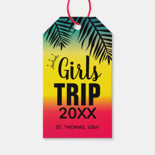 Tropical Girls Trip with Crown, Year, and Name Gift Tags
