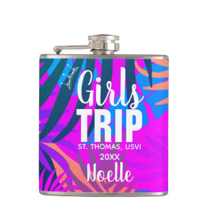 Tropical Girls Trip with Crown, Year, and Name Hip Flask