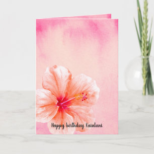 Tropical Girly Pink Peach Hibiscus Flower Card