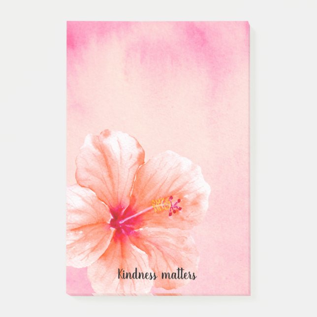 Tropical Girly Pink Peach Hibiscus Flower Post-it Notes (Front)