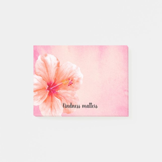Tropical Girly Pink Peach Hibiscus Flower Post-it Notes (Front)