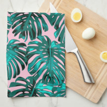 Tropical Girly Pink Turquoise Palm Leaves
