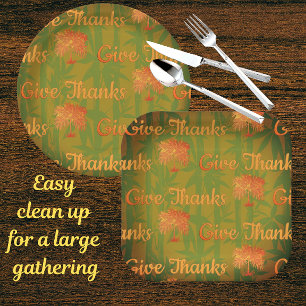 Tropical Give Thanks Thanksgiving Palm Paper Plate