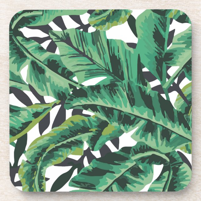 Tropical Glam Banana Leaf Pattern Coaster (Front)