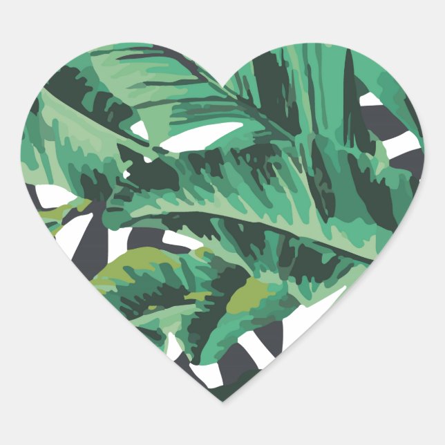 Tropical Glam Banana Leaf Pattern Heart Sticker (Front)