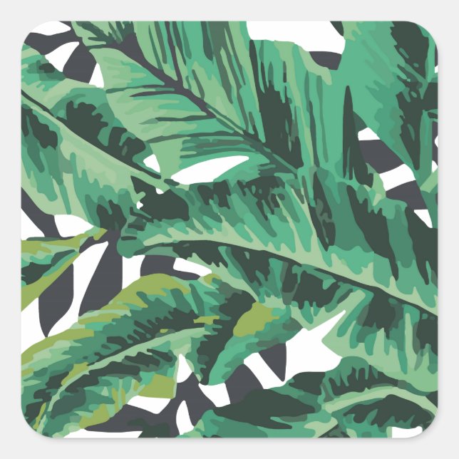 Tropical Glam Banana Leaf Pattern Square Sticker (Front)