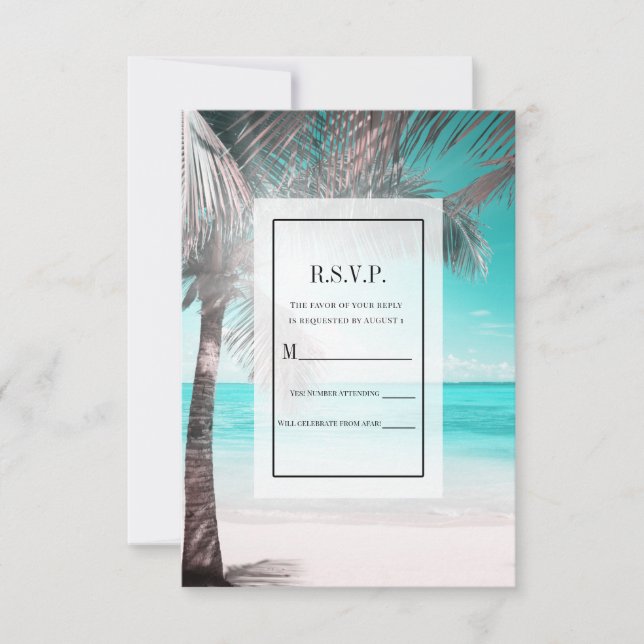 Tropical Glam Pink Aqua Blue Beach Palm RSVP reply Invitation (Front)