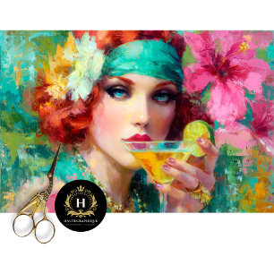 Tropical Glam Redhead Martini Cocktail Decoupage Tissue Paper