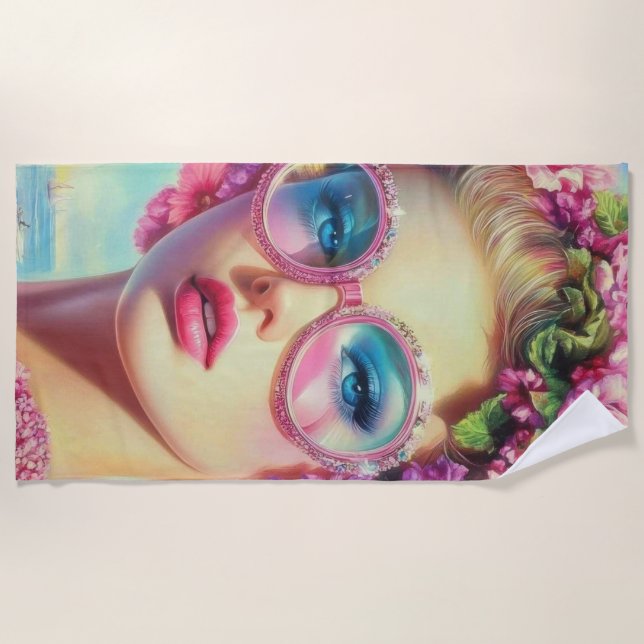 Tropical Glamour Queen Sticker Beach Towel (Front)