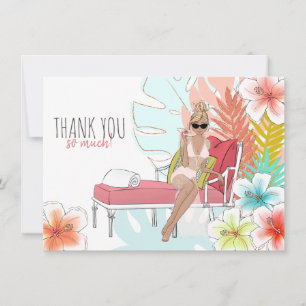 Tropical Glitter Bachelorette Party Blonde Bride Thank You Card