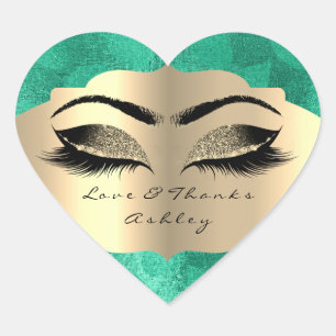 Tropical Glitter Gold Lash Eyes Love &Thanks Green Heart Sticker