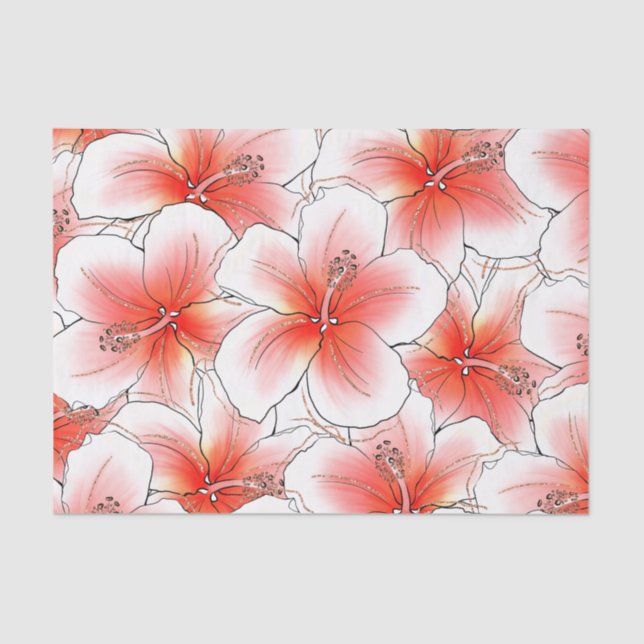 Tropical Glitter Hibiscus Hawaiian Tissue Paper (Front)