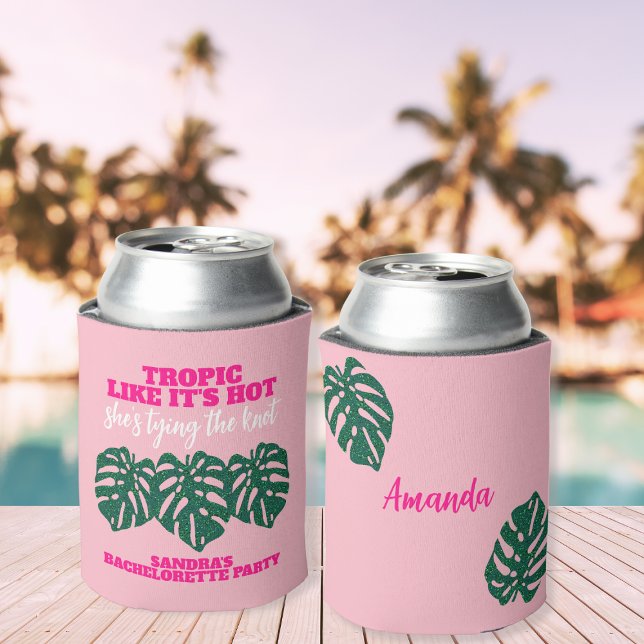 Tropical Glitter Monstera Pink Bachelorette Favour Can Cooler (Tropical Glitter Monstera Pink Bachelorette Favor Can Cooler)