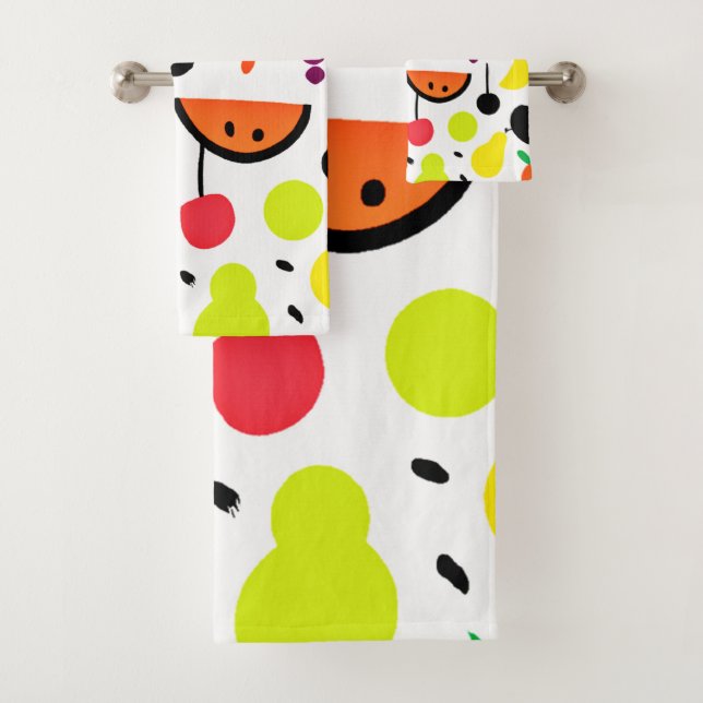 Tropical Glow Neon Fruit Pattern Bath Towel Set (Insitu)