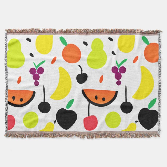 Tropical Glow Neon Fruit Pattern Throw Blanket (Front)